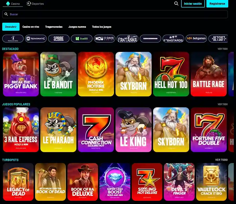 Catálogo de juegos de TurboWins Casino con tragamonedas populares y proveedores destacados